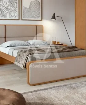 CAMA LOPAS CASAL LEDER BEGE/CORANO AMENDOA CLEAN