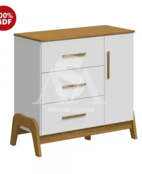 COMODA 3G 1P. ABRIR PEROBA GUTI RETRO BRANCO BRILHO/AMENDOA