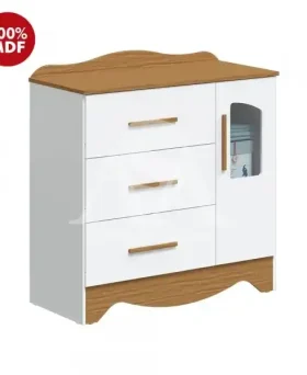COMODA 3G 1P. ABRIR PEROBA LISI PLUS BRANCO BRILHO/AMENDOA