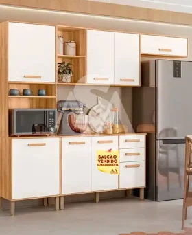 COZINHA NICIOLI COMPACTA MARIA FLOR FREIJO / OFF WHITE CRISTAL