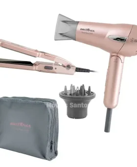 SECADOR E PRANCHA BRITANIA KIT TRAVEL ROSE GOLD BIVOLT