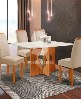 CJ MESA 4C CEL MOVEIS MILAO RETANGULAR 120X80 TAMPO LONDRES PLUS C/VDO CAD.LONDRES TEC 169 CINAMOMO
