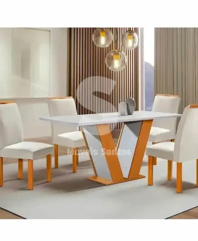 CJ MESA 4C CEL MOVEIS QATAR RETANGULAR 120X80 TAMPO DAKOTA PLUS S/VDO CAD. LONDRES PLUS CINAMOMO/OFF WHITE