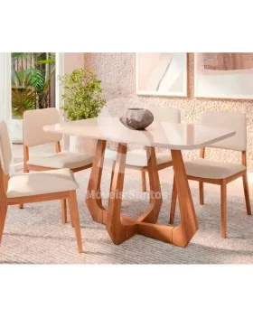 CJ MESA 4C CIMOL BROMELIA RETANGULAR 130X80 AMARILIS MADEIRA/OFF WHITE/LINHO CRU