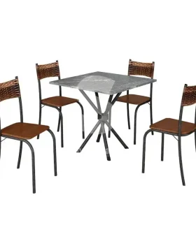 CJ MESA 4C MOVEIS TEIXEIRA ATLANTA QUADRADA 70X70 MARROM C/ RATAN CARV