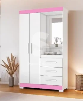 ROUPEIRO 2P. ABRIR 3G  C/ ESPELHO NOTAVEL NT 6020 BRANCO NEW/ROSA FLEX
