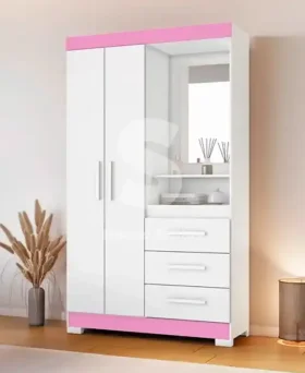ROUPEIRO 2P. ABRIR 3G C/ ESPELHO NOTAVEL NT 5170 BRANCO NEW/ROSA FLEX