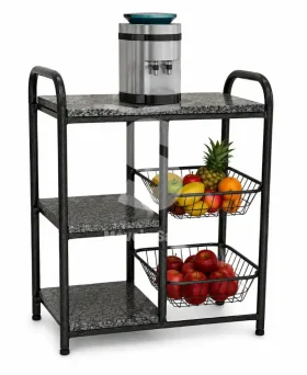 FRUTEIRA SERRA TUBOS P/ MICRO 90CM C/GRANITO 2 CESTAS PRETO MARTELADO