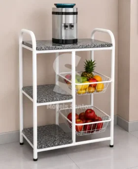 FRUTEIRA SERRA TUBOS P/ MICRO 90CM C/GRANITO 2 CESTAS BRANCO MARTELADO