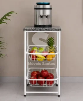 FRUTEIRA SERRA TUBOS 90CM C/GRANITO 2 CESTAS BRANCO MARTELADO