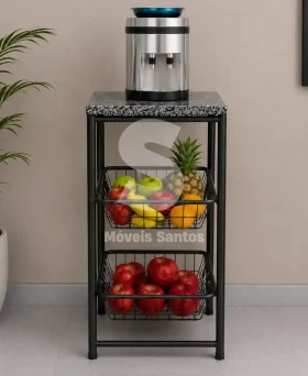 FRUTEIRA SERRA TUBOS 90CM C/GRANITO 2 CESTAS PRETO MARTELADO