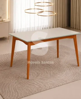 MESA AGN ALICE RETANGULAR 156X90 C/VIDRO MADEIRA/OFF WHITE