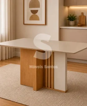 MESA LOPAS ASTRID 160X80 CANT.COPO C/VIDRO AMENDOA CLEAN/OFF WHITE