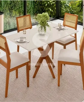 CJ MESA 4C AGN ANNA RETANGULAR 116X80 C/VIDRO CAD LARISSA MADEIRA/OFF WHITE