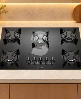 FOGAO  5B ATLAS COOKTOP  UTOP MESA VIDRO ESMALTADO VP GAS PRETO